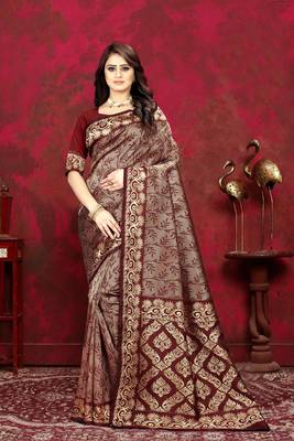 Maroon woven Art Silk Saree with blouse 4