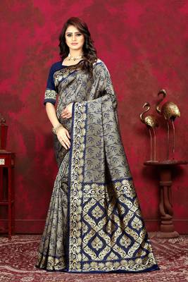 Navy blue woven Art Silk Saree with blouse 1