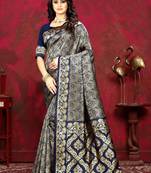 Navy blue woven Art Silk Saree with blouse