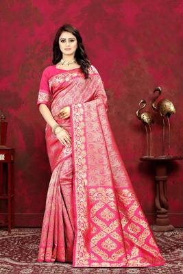 Pink woven Art Silk Saree with blouse 2
