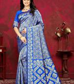 Royal blue woven Art Silk Saree with blouse