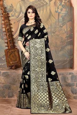 Black woven Art Silk Saree with blouse 5