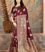 Maroon woven Art Silk Saree with blouse