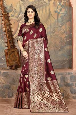 Maroon woven Art Silk Saree with blouse 5