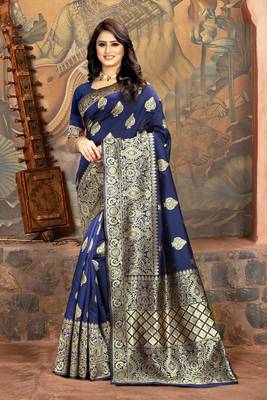 Navy blue woven Art Silk Saree with blouse 1