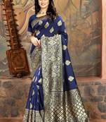 Navy blue woven Art Silk Saree with blouse