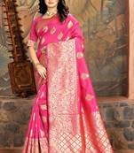 Pink woven Art Silk Saree with blouse