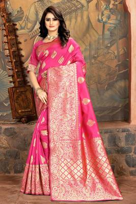 Pink woven Art Silk Saree with blouse 4