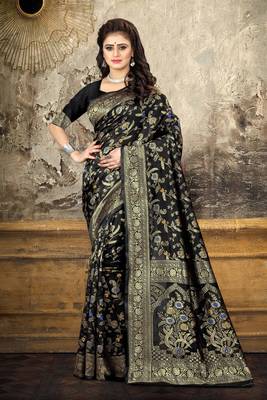 Black woven Art Silk Saree with blouse 3