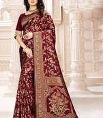 Maroon woven Art Silk Saree with blouse