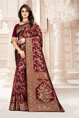 Maroon woven Art Silk Saree with blouse 3