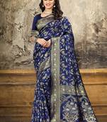 Navy blue woven Art Silk Saree with blouse