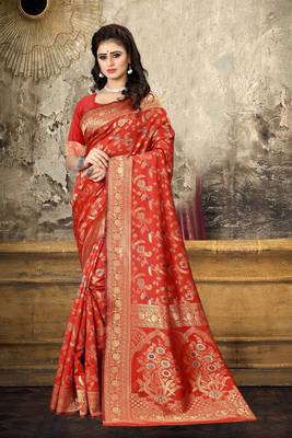 Red woven Art Silk Saree with blouse 1
