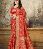 Red woven Art Silk Saree with blouse