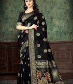 Black woven banarasi silk saree with blouse