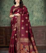 Maroon woven Art Silk Saree with blouse