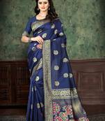 Navy blue woven Art Silk Saree with blouse