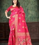 Pink woven Art Silk Saree with blouse
