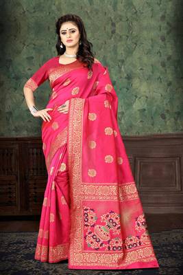 Pink woven Art Silk Saree with blouse 2