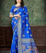 Royal blue woven Art Silk Saree with blouse
