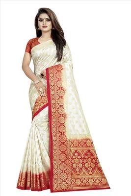 White woven art silk saree with blouse 1