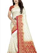 White woven art silk saree with blouse