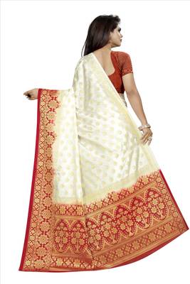 White woven art silk saree with blouse 2
