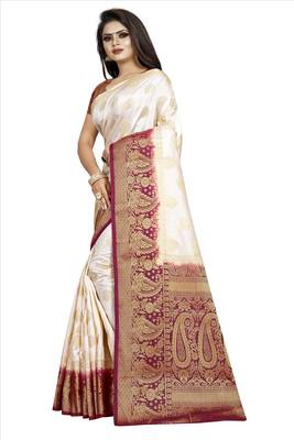 White woven silk saree with blouse 1