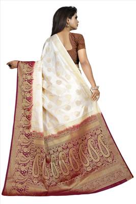 White woven silk saree with blouse 2
