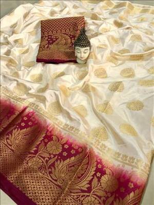 White woven silk saree with blouse 3