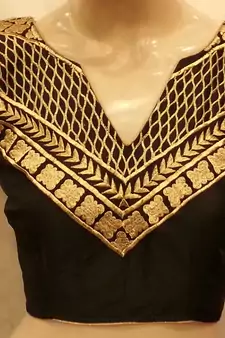 Black dupion silk front and back zari embroidered blouse