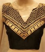 Black dupion silk front and back zari embroidered blouse