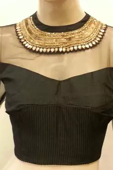 Black Net and Dupion Silk Blouse