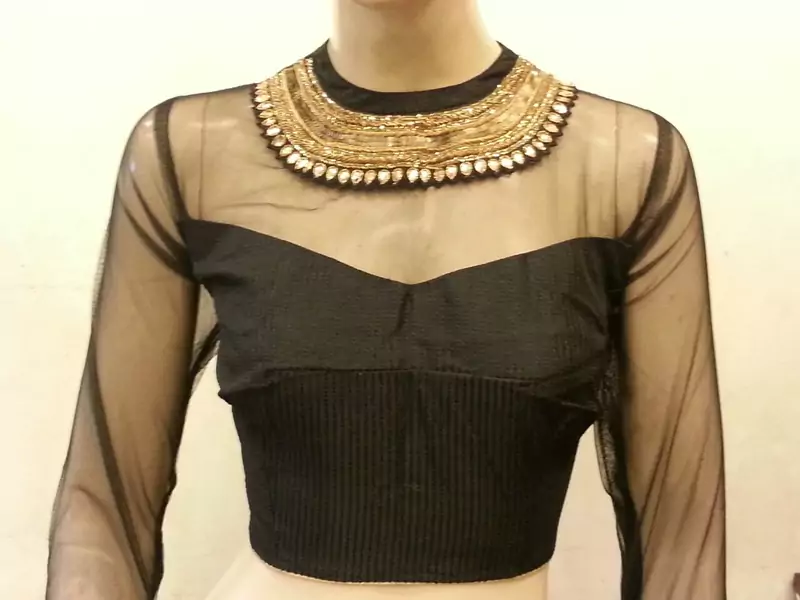 Black Net and Dupion Silk Blouse
