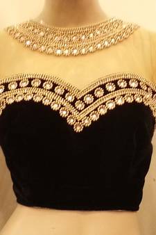 Black velvette and nude colour net