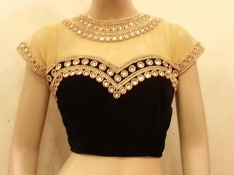 Black velvette and nude colour net