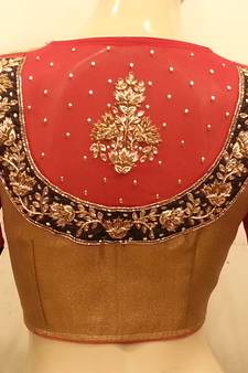 Gold and red georgette sleeves handwork