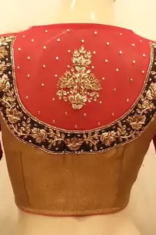 Gold and red georgette sleeves handwork