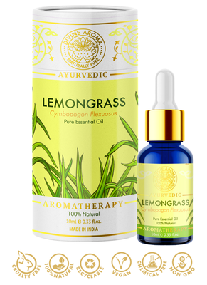 Divine Aroma Lemongrass Essential Oil | 100% Pure & Natural | For Skin, Hair, Repelling Insect | 10ml 3