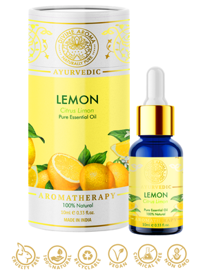 Divine Aroma Lemon Essential Oil | 100% Pure & Natural | For Skin, Hair, Refreshing, Air-Purifying, Insects Bites | 10ml 3