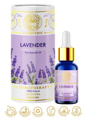 Divine Aroma Lavender Essential oil| 100% Pure & Natural | For Acne, Scars, Hair Growth, Stress, Sleep |10 ml 3