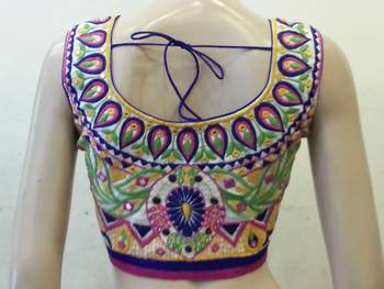Off white dupion silk multicolor embroidered and mirrorwork blouse 1