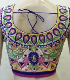 Off white dupion silk multicolor embroidered and mirrorwork blouse