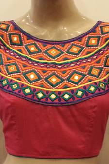 Pink embroidered chanderi silk blouse