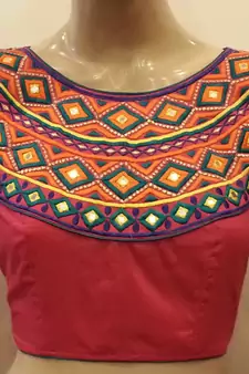 Pink embroidered chanderi silk blouse