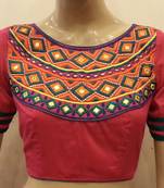 Pink embroidered chanderi silk blouse