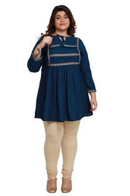 Dark-blue woven rayon short-kurtis 1