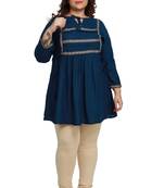 Dark-blue woven rayon short-kurtis
