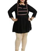 Black woven rayon short-kurtis