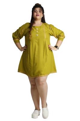 Green woven rayon short-kurtis 1
